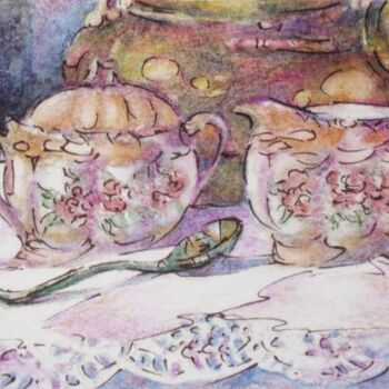 Painting titled "Tea for Two" by Gloria Nilsson, Original Artwork, Oil