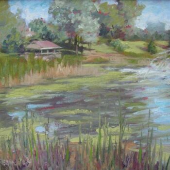 Pittura intitolato "The Pond at Chester…" da Gloria Nilsson, Opera d'arte originale, Olio