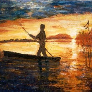 Painting titled "Atardecer en el del…" by Gloria Blazquez Nieto, Original Artwork