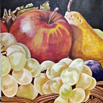 Painting titled "Frutas na cesta 2" by Gloria Elena Soto Franco Artista Plástica, Original Artwork, Acrylic
