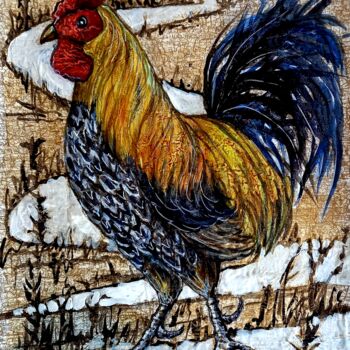 Drawing titled "Coq" by Gloria Vinci, Original Artwork, Ink