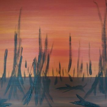 Painting titled "Riverside Sunset" by M Elisabeth Howell, Original Artwork, Oil