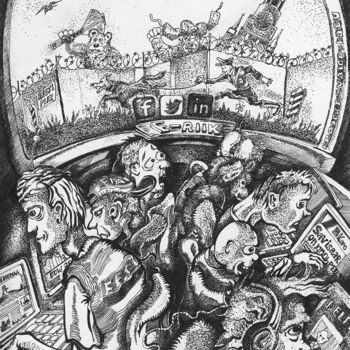 Drawing titled "satirical-political…" by Stan Kalinin, Original Artwork, Ink