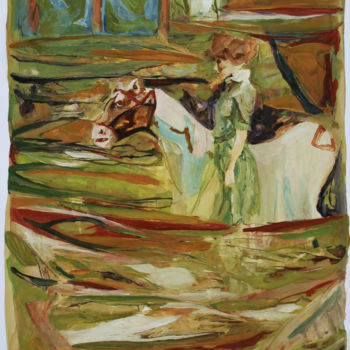 Painting titled "légende cavalière" by Grégory M. Compagnon, Original Artwork, Oil