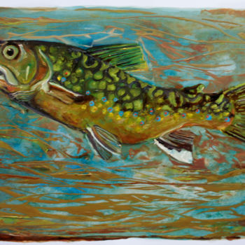 Картина под названием "saumon de fontaine" - Grégory M. Compagnon, Подлинное произведение искусства, Масло