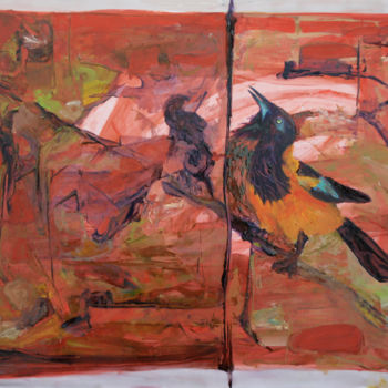 Peinture intitulée "la peur et l'oiseau" par Grégory M. Compagnon, Œuvre d'art originale, Huile
