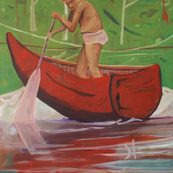 Painting titled "échoué en slip rose…" by Grégory M. Compagnon, Original Artwork, Oil