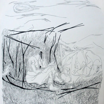 Dessin intitulée "cabane" par Grégory M. Compagnon, Œuvre d'art originale, Encre