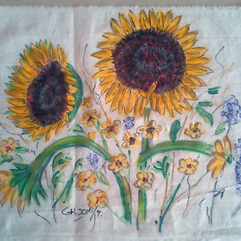 纺织艺术 标题为“Ηλιοτρόπια” 由Georgia Melanitou (G.M.), 原创艺术品, 颜料