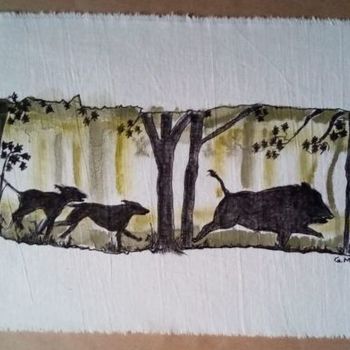 Rysunek zatytułowany „Κίνηση στο δάσος” autorstwa Georgia Melanitou (G.M.), Oryginalna praca, Pigmenty