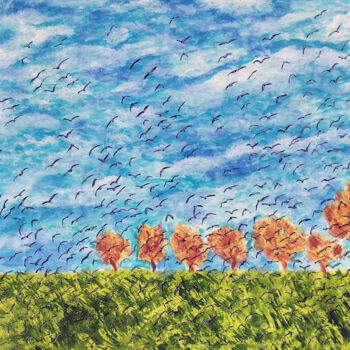 Pintura titulada "Σμήνος πουλιών" por Georgia Melanitou (G.M.), Obra de arte original, Pigmentos