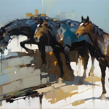 Digitale Kunst getiteld "Horses" door Go San, Origineel Kunstwerk, Digitaal Schilderwerk