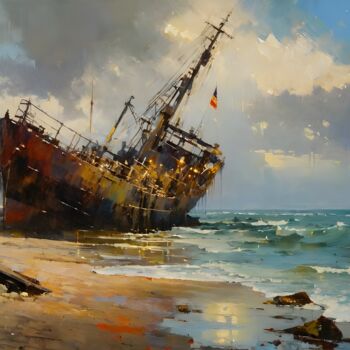 Digital Arts titled "Shipwreck" by Go San, Original Artwork, Digital Painting