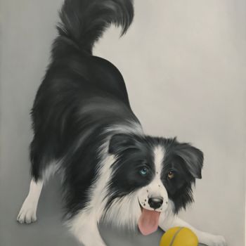 Painting titled "Border collie" by Elise Gobeil, Original Artwork, Oil