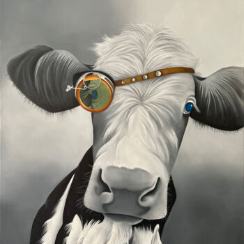 Pintura intitulada "Vache Steampunk" por Elise Gobeil, Obras de arte originais, Óleo
