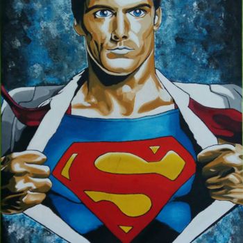 Peinture intitulée "SUPERMAN DC / COMIC…" par Flooyd, Œuvre d'art originale