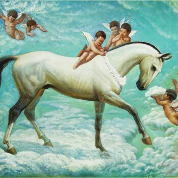 Картина под названием "Paradise horse" - Gochmuradov Gahryman, Подлинное произведение искусства, Масло