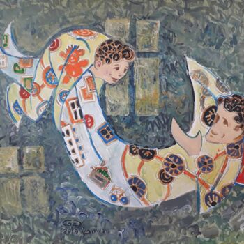 Painting titled "Father and son" by Gochmuradov Gahryman, Original Artwork, Oil