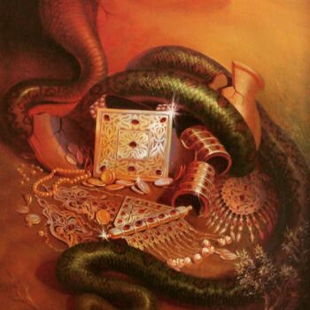 Peinture intitulée "Snake protector" par Gochmuradov Gahryman, Œuvre d'art originale, Acrylique