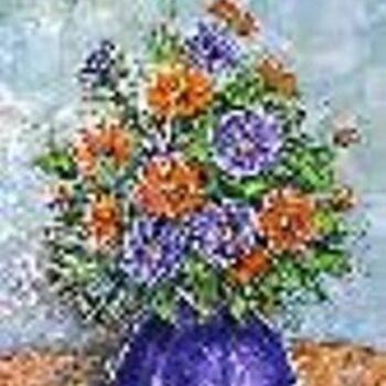 Peinture intitulée "fleurs en pot bleu" par Roger Godart, Œuvre d'art originale