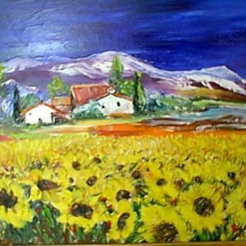 Peinture intitulée "champ de tournesols" par Roger Godart, Œuvre d'art originale, Huile