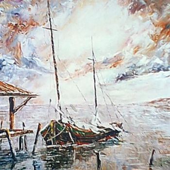 Peinture intitulée "au port" par Roger Godart, Œuvre d'art originale, Huile
