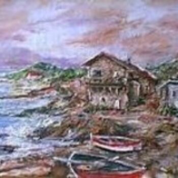 Peinture intitulée "bord de mer" par Roger Godart, Œuvre d'art originale, Huile