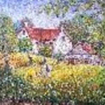 Pittura intitolato "ceuillette de fleurs" da Roger Godart, Opera d'arte originale, Olio