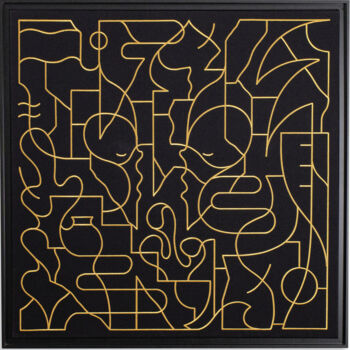 "Golden Duel" başlıklı Tekstil Sanatı Goddog tarafından, Orijinal sanat, Nakış Ahşap Sedye çerçevesi üzerine monte edilmiş
