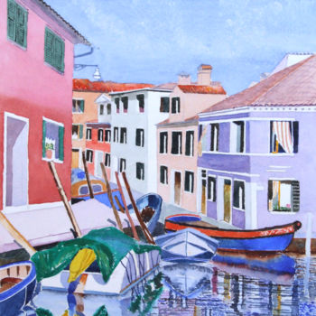 Painting titled "Burano Venice" by Godwin Cassar, Original Artwork