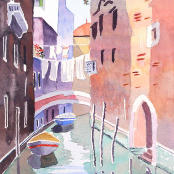 Painting titled "Venice canal & brid…" by Godwin Cassar, Original Artwork