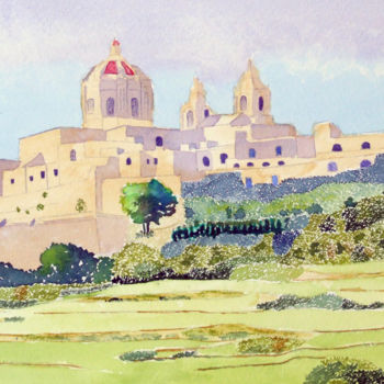 Malerei mit dem Titel "Mdina skyline, Malta" von Godwin Cassar, Original-Kunstwerk