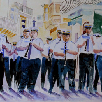 Картина под названием "Village feast band…" - Godwin Cassar, Подлинное произведение искусства