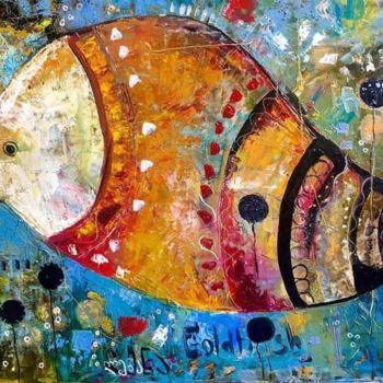 Peinture intitulée "Golden fish.." par Elena Injia, Œuvre d'art originale, Huile