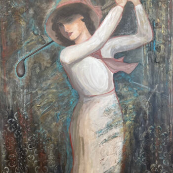 Painting titled "Lady Golf 1915" by Goldengalya, Original Artwork, Acrylic