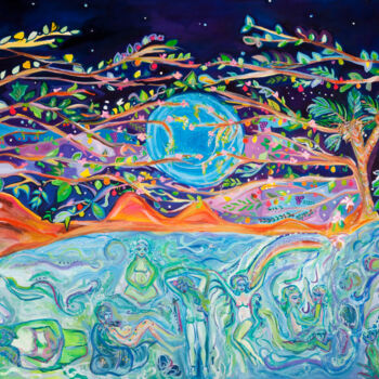 Painting titled "Blue moon" by Goldenlight, Original Artwork