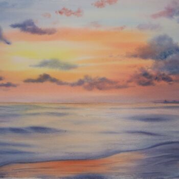 Painting titled ""Sunset"" by Valeriia Kempi, Original Artwork, Watercolor
