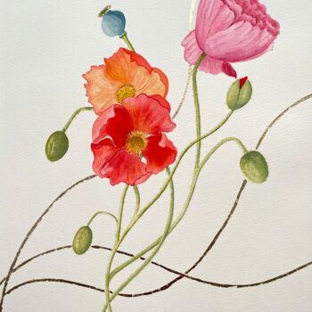 Painting titled ""Poppies color"" by Valeriia Kempi, Original Artwork, Watercolor