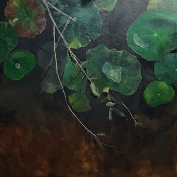 Schilderij getiteld "Lotus leaf" door Goldminson Aimol, Origineel Kunstwerk, Acryl