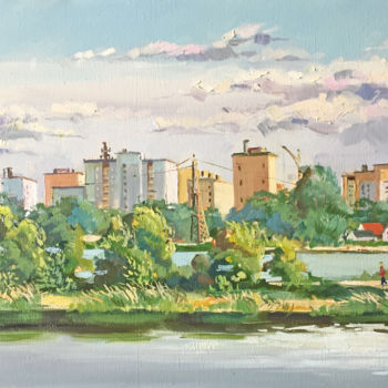 Painting titled "Городской пейзаж" by Dmitrii Golts, Original Artwork, Oil