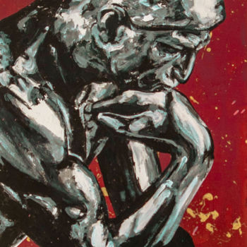 Malerei mit dem Titel "Le penseur de Rodin" von Jérôme Gomez, Original-Kunstwerk, Acryl