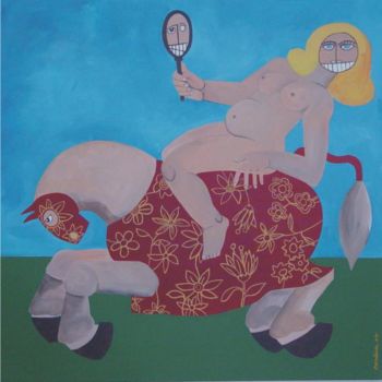 Schilderij getiteld "aulas de equitação" door Gonçalo Condeixa, Origineel Kunstwerk