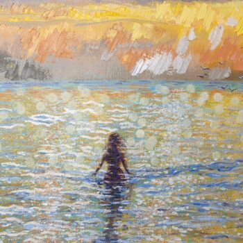 Peinture intitulée "Morning swim in the…" par Sergei Gontarovskii (Serhii Hontarovskyi), Œuvre d'art originale, Huile Monté…