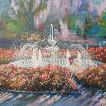 "Fountain in the Cit…" başlıklı Tablo Сергей Гонтаровский (Serhii Hontarovskyi) tarafından, Orijinal sanat, Petrol Ahşap Sed…