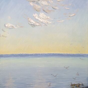 Pittura intitolato "Seagulls on stones" da Sergei Gontarovskii (Serhii Hontarovskyi), Opera d'arte originale, Olio Montato s…