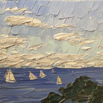 Peinture intitulée "Sailing regatta in…" par Sergei Gontarovskii (Serhii Hontarovskyi), Œuvre d'art originale, Huile Monté s…