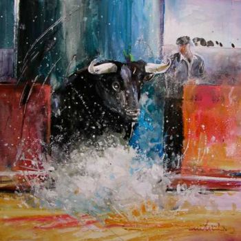 Pittura intitolato "Bullfight 01" da Miki De Goodaboom, Opera d'arte originale, Olio