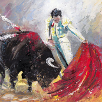 Painting titled "Bullfight 69" by Miki De Goodaboom, Original Artwork, Oil
