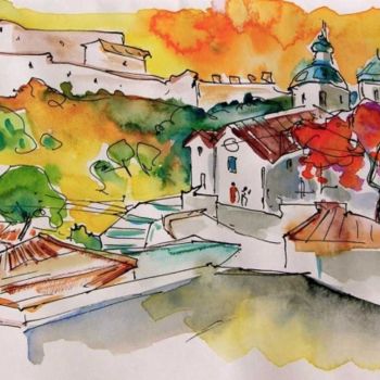 Painting titled "Roofs in Castro Mar…" by Miki De Goodaboom, Original Artwork, Other