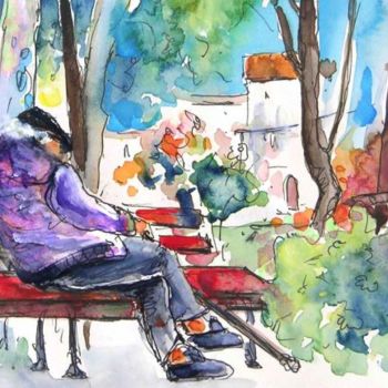 Painting titled "Old Man in Tavira" by Miki De Goodaboom, Original Artwork, Watercolor